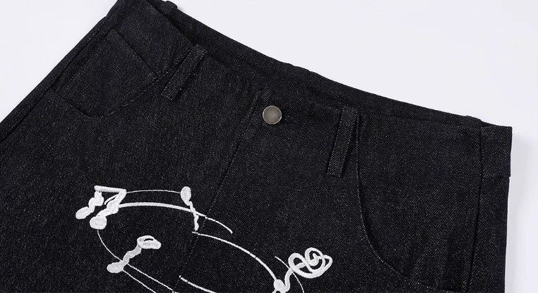 MEDM Stunner Bear Star Embroidered Baggy Jeans