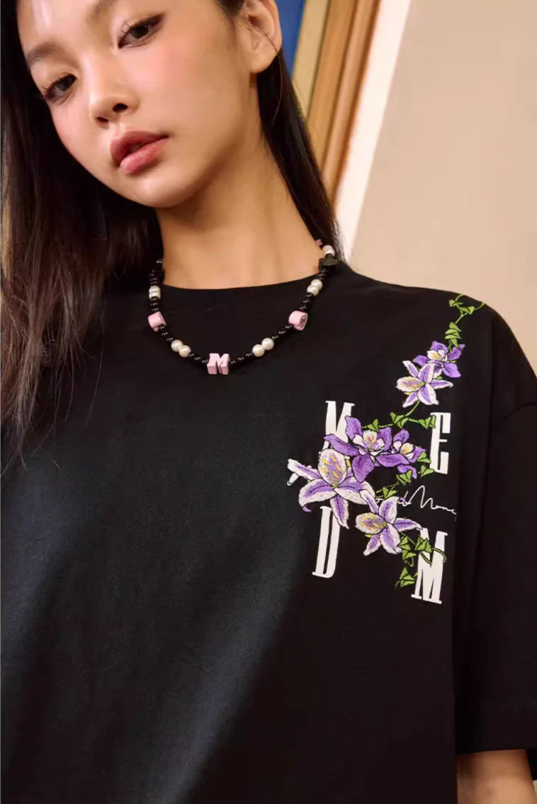 MEDM Vine Flower Embroidered Logo Tee