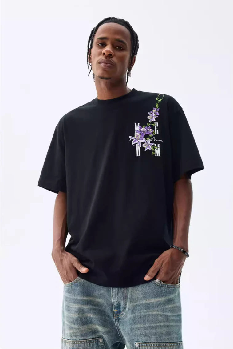 MEDM Vine Flower Embroidered Logo Tee