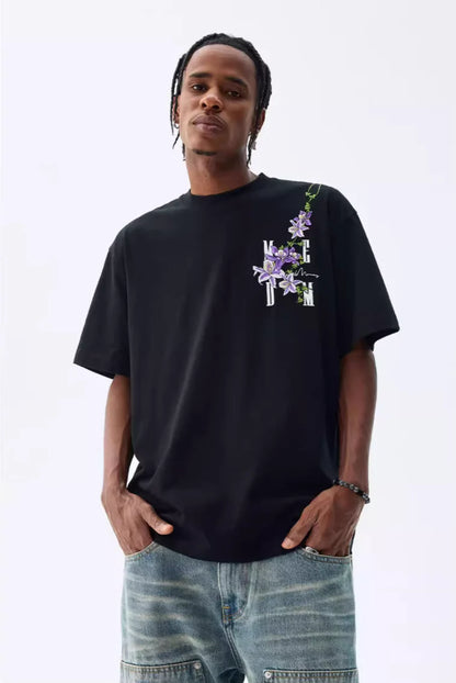 MEDM Vine Flower Embroidered Logo Tee