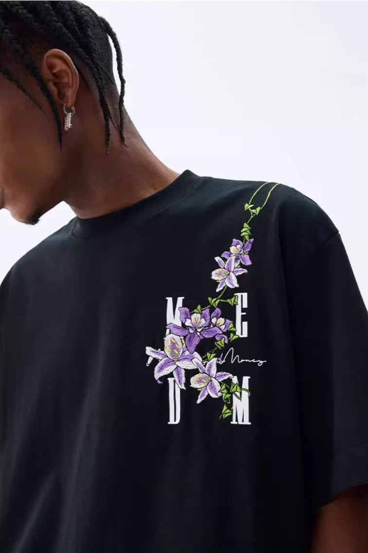MEDM Vine Flower Embroidered Logo Tee