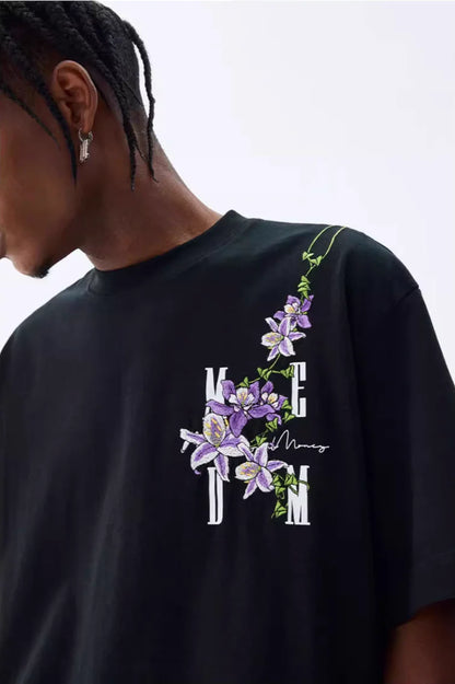 MEDM Vine Flower Embroidered Logo Tee