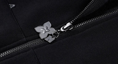 MEDM Cross Star Leather Patchwork Zip Up Hoodie