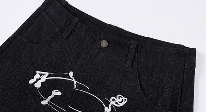 MEDM Stunner Bear Star Embroidered Baggy Jeans