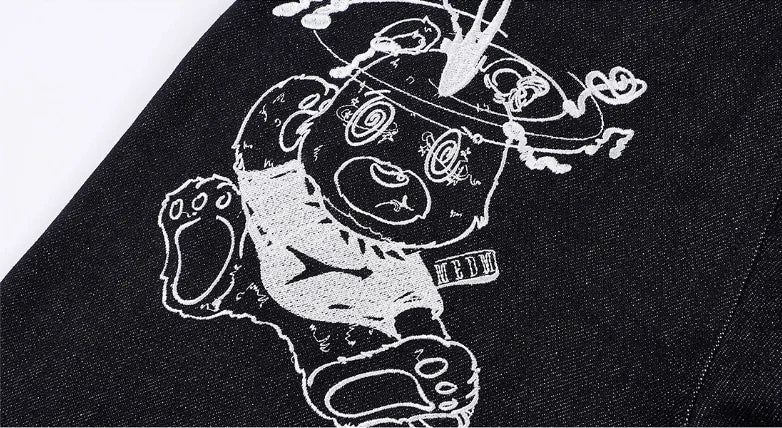 MEDM Stunner Bear Star Embroidered Baggy Jeans