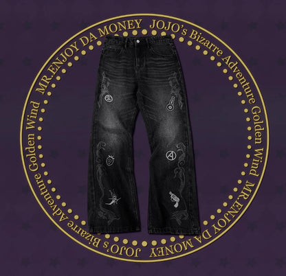 MEDM × JOJO Icon Embroidery Washed Distressed Jeans
