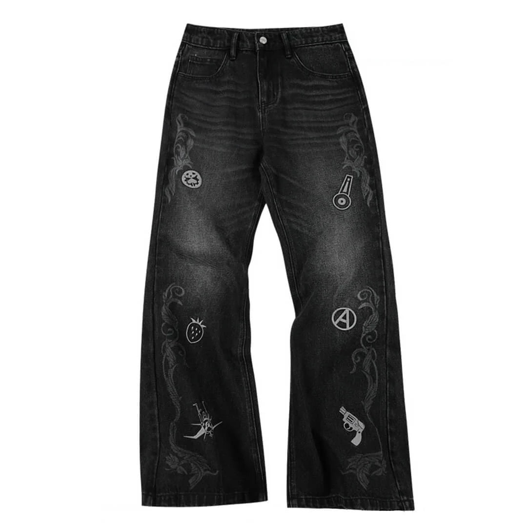 MEDM × JOJO Icon Embroidery Washed Distressed Jeans