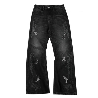 MEDM × JOJO Icon Embroidery Washed Distressed Jeans