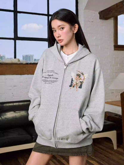 MEDM 3D Embroidered Angel Dove Zip Up Hoodie