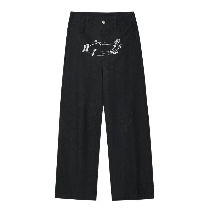 MEDM Stunner Bear Star Embroidered Baggy Jeans