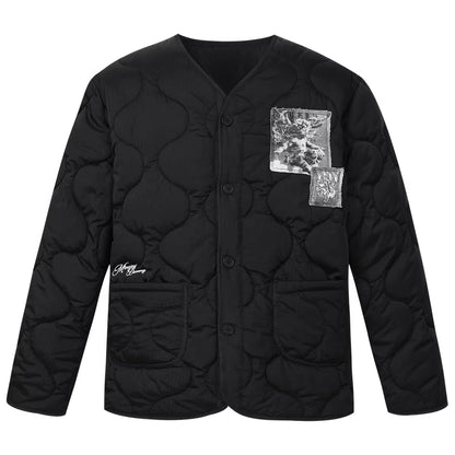 MEDM Embroidered Typography Angel Quilting Jacket