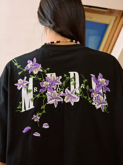 MEDM Vine Flower Embroidered Logo Tee