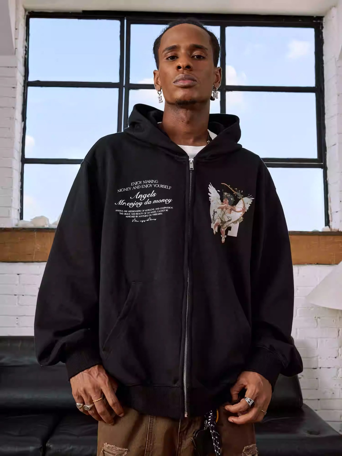 MEDM 3D Embroidered Angel Dove Zip Up Hoodie