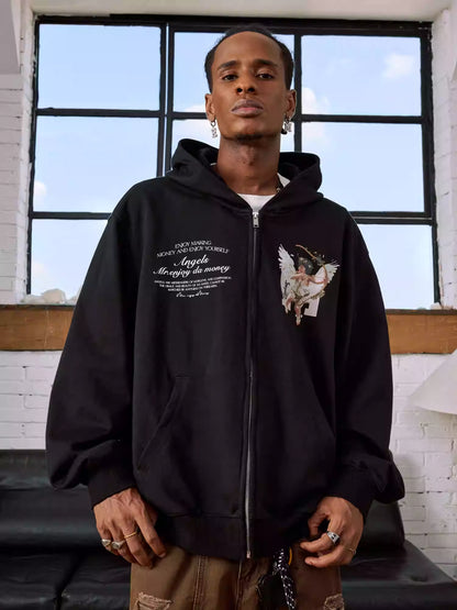 MEDM 3D Embroidered Angel Dove Zip Up Hoodie