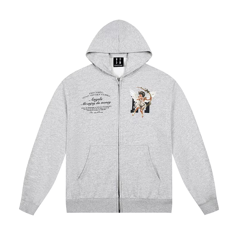 MEDM 3D Embroidered Angel Dove Zip Up Hoodie